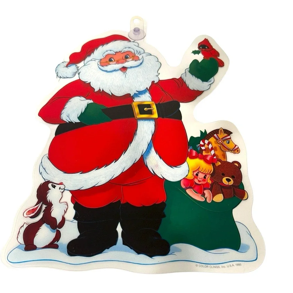 VTG Christmas Easter Plastic Window Decorations W/ Suction Cups Hanging Set Of 5